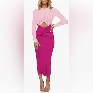 Two toned Long Sleeve Cutout Bodycon Dress